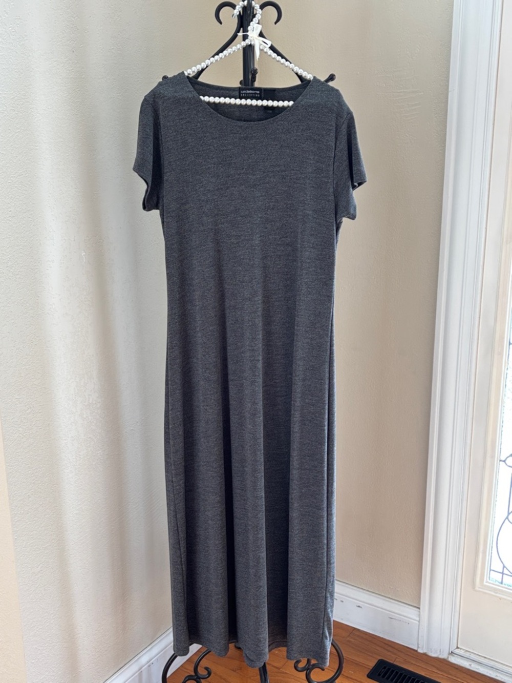 Liz Claiborne Collection Charcoal Gray Short-Sleeve‎ Maxi Dress 🩶 Size Large